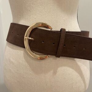 Commense wide Brown Suede Belt with Gold Buckle
